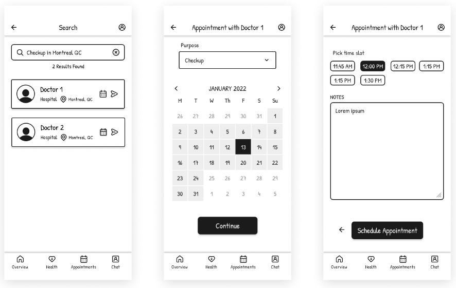 Wireframes – Appointment Scheduling
