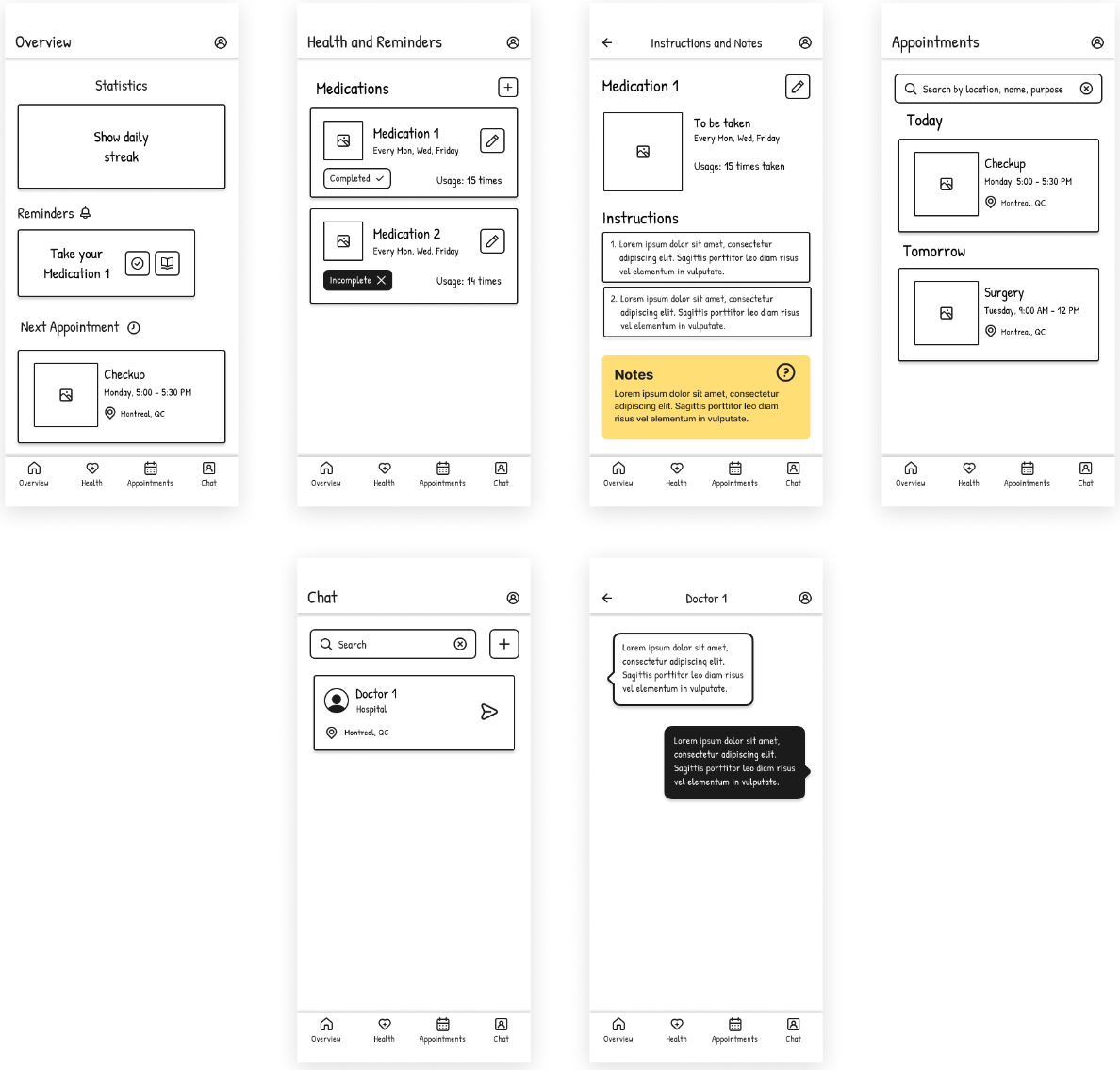 Wireframes – Main Screens
